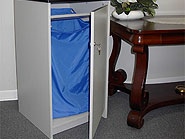 NYLON BAG LINERS: Heavy duty reusable nylon bags with a drawstring system. Front opening for easy removal of bags. Steel hooks hold the collection bag in place - material falls directly into the bag. NYLON BAG LINERS: Heavy duty reusable nylon bags with a drawstring system. Front opening for easy removal of bags. Steel hooks hold the collection bag in place - material falls directly into the bag.